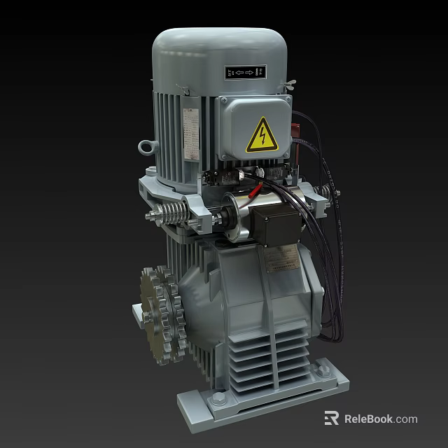 Heavy Duty Industrial Gear Motor with Warning Label and Metal Components 3d model 