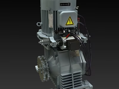 Heavy Duty Industrial Gear Motor with Warning Label and Metal Components 3d model