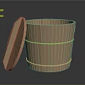 Decorative Ornament Set Featuring Wooden Barrel With Lid And Metal Hoops For Home Decor