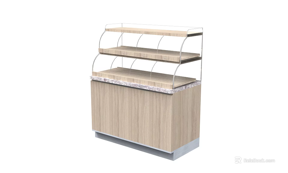 Wooden Retail Display Shelf With Multiple Glass Covered Layers And Countertop 3d model 