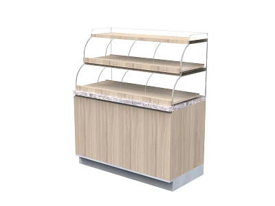 Wooden Retail Display Shelf With Multiple Glass Covered Layers And Countertop 3d model