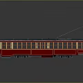 Red Vintage Tram Model With Multiple Windows And Roof Wires On Gray Background
