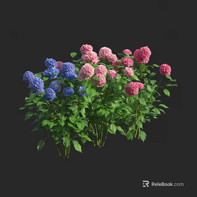 Colorful Shrub With Pink And Blue Flowers And Green Leaves 3d model 