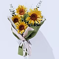 Decorative Ornament Set Featuring Sunflowers in Green White Wrapping with White Ribbon
