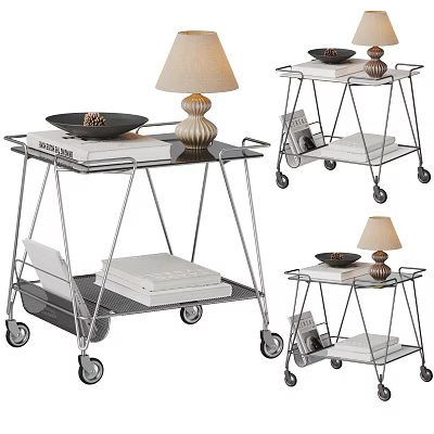 Modern Metal Frame Side Table With Wheels Multi Tiered Design For Decorative Items And Books 3d model