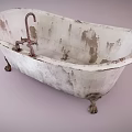 Isolated Vintage Bathtub With Peeling White Paint Brass Feet Old Faucet