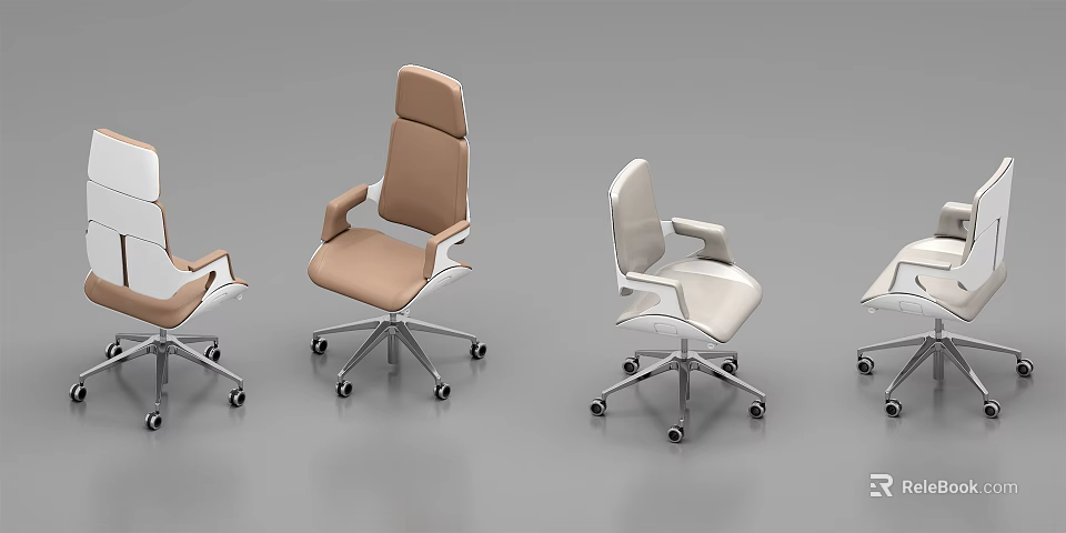Multiple Modern Office Chairs In Different Colors With Wheels And Armrests 3d model 