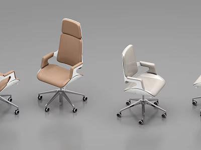 Multiple Modern Office Chairs In Different Colors With Wheels And Armrests 3d model