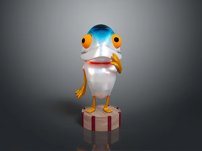 Cartoon Reptile Character With Blue Head Orange Eyes White Body And Red White Striped Base 3d model