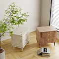 Light and Wooden Bedside Tables with Drawers and Smooth Finish Near Green Plant by Window