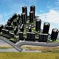 Evening Residential Landscape With High Rise Buildings Green Lawn Trees And Outdoor Seating