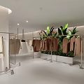 Minimalist Clothing Store Interior With White Walls Light Floor Clothing Racks And Hanging Clothes