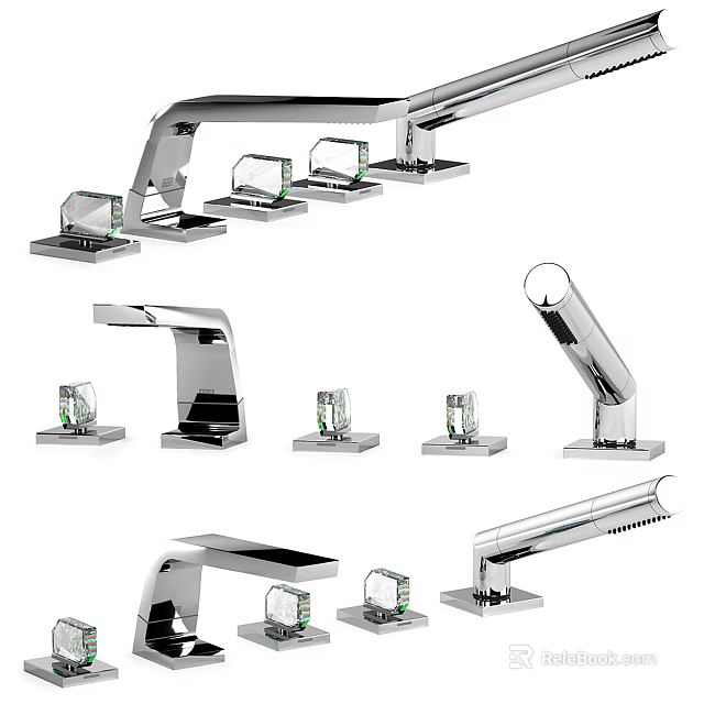 Different Modern Water Faucet Styles With Chrome Finish And Sleek Structures 3d model 