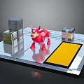 Red Animal Character on Platform with Colored Cubes and Yellow Rectangle 3D Scene