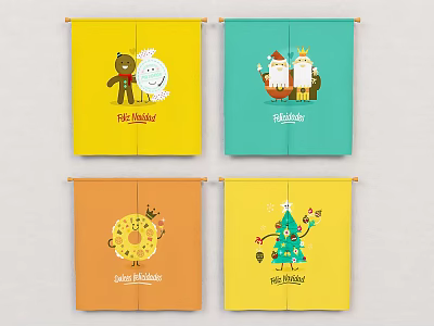 Colorful Decorative Banners With Cartoon Characters And Themed Labels For Holiday Decor 3d model