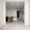 Modern Apartment Bedroom With Bed Desk Chair Wardrobe And Art