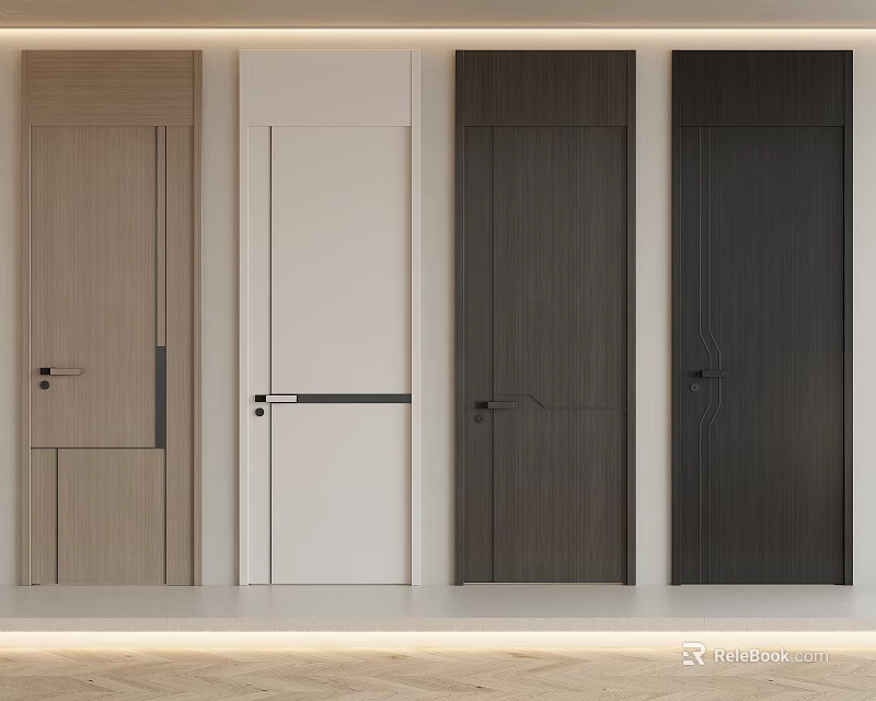 Modern Flush Doors Design With Light Wood White Dark Wood And Black Finishes 3d model 