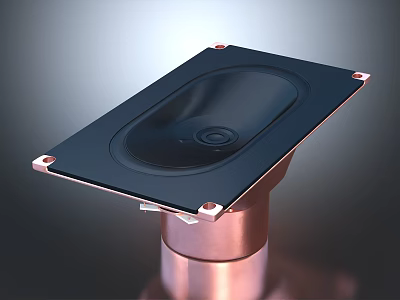 Headphone Speaker Component Featuring Black Square Panel Central Circular Design Metal Fixings And Copper Base 3d model