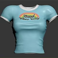 Blue Fitted T Shirt With Good Vibes Only Text And White Cuffs