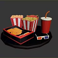 Delicious Movie Snack Set With Popcorn Fries Red Drink And 3D Glasses