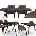Modern Black Dining Table Set With Brown Leather Chairs And Metal Legs