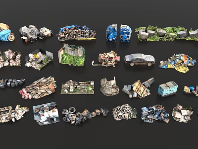 Miniature Waste Models Collection With Garbage Scrap Debris Vehicles And Barrels 3d model