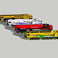 Multiple Colored ADVANCE Brand Utility Crane Trucks In Yellow White Red Green