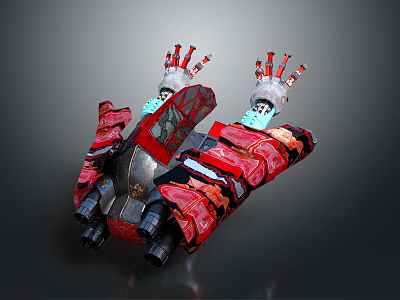 Red Mechanical Structure Featuring Multiple Red Components With White Blue Accents 3d model