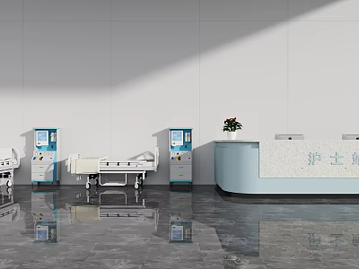 Modern Healthcare Medical Equipment Including Hospital Bed Nurse Station and Carts 3d model