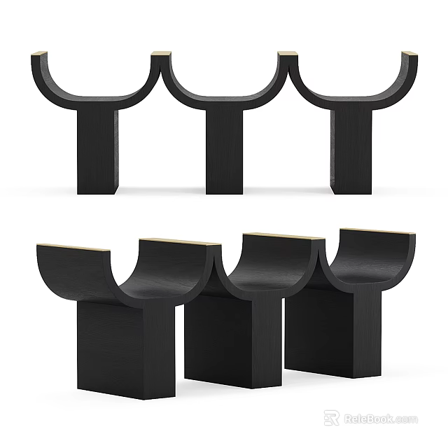 Multiple Modern Black Stools With Curved Seats For Minimalist Home Interior Design 3d model 