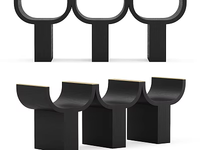 Multiple Modern Black Stools With Curved Seats For Minimalist Home Interior Design 3d model
