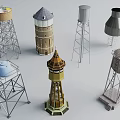 Water Tower Equipment With Various Designs Support Structures And Construction Materials 3d model