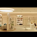 Modern Clothing Store Window Display With White Outfit Mannequins Green Plants And Lighting