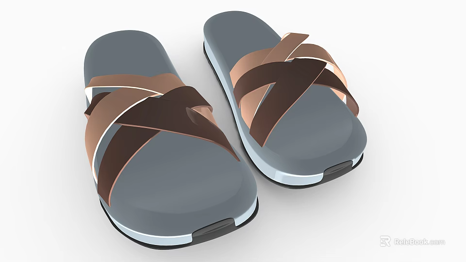 Casual Slippers With Gray Sole And Brown Dark Brown Crisscross Straps For Comfortable Daily Wear 3d model 