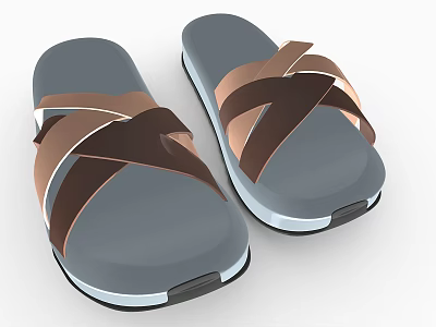 Casual Slippers With Gray Sole And Brown Dark Brown Crisscross Straps For Comfortable Daily Wear 3d model