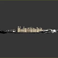 Ancient Castle Model Showcasing Detailed Stone Walls Surrounding Buildings And Waterfront