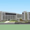 Modern School Building Campus With Green Roofs River Sports Field And Trees