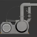 Industrial Mechanical Pump With Vertical Pipes Motor And Safety Warning Stripes