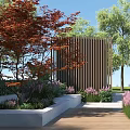 Modern Outdoor Pergola Design With Wooden Frame Green Trees And Lawn Benches