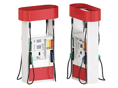 Industrial Fuel Dispenser Units For Gas Station With Red Top And Digital 3d model