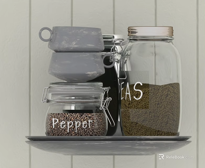 Ceramic Vessels And Glass Jars For Kitchen Storage With Pepper And Metal Clasps 3d model 