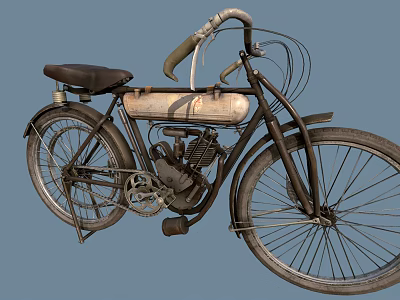 Vintage Bicycle With Engine Featuring Classic Design Curved Handlebars And Leather Seat 3d model