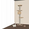 Window Blinds in Bright Room with Cat Tree Small Cat and Wooden Floor