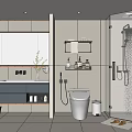 Modern Bathroom Interior With Illuminated Mirror Vanity Toilet Glass Shower And Shelves