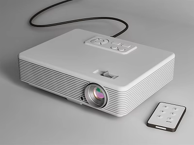 Sleek White Home Projection Monitoring Projector With Remote Control And Cable 3d model