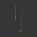 Kitchen Utensils Set Hanging On Wooden Rack With Knife Fork Spoon And Spatula