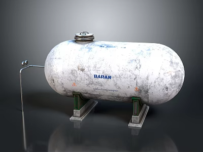 DAHAN Old Rusty Cylindrical Storage Tank With Metal Stand And Connected Pipe 3d model