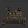 Military Armored Tank With Camouflage Paint Turret Cannon Antennas Tracks And Red Lights