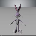 Cartoon Rabbit Character 3D Model With Purple Fur Long Ears And Stretched Arms