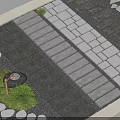 Garden Stepping Stone Path With Gray Rectangular Slabs Gravel Edging Green Grass And Decorative Stone 3d model